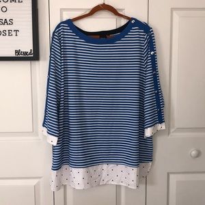 Rafaella blouse 3/4 sleeve blue and white stripes.
